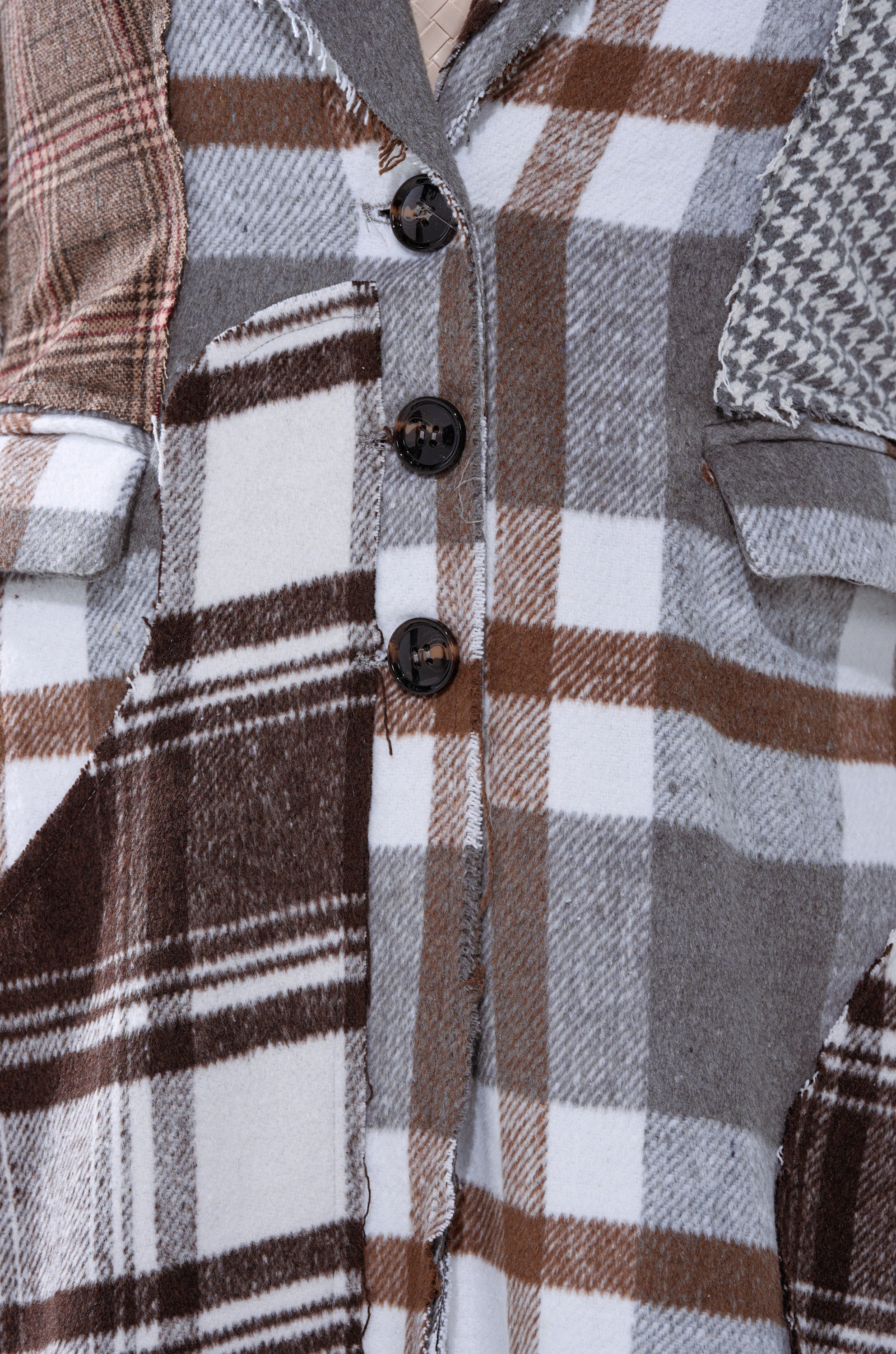 MIXED PLAID NOT FEELINGS PATCHWORK TRENCH