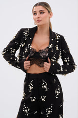 OLD FLAME EMBELLISHED BLAZER IN BLACK