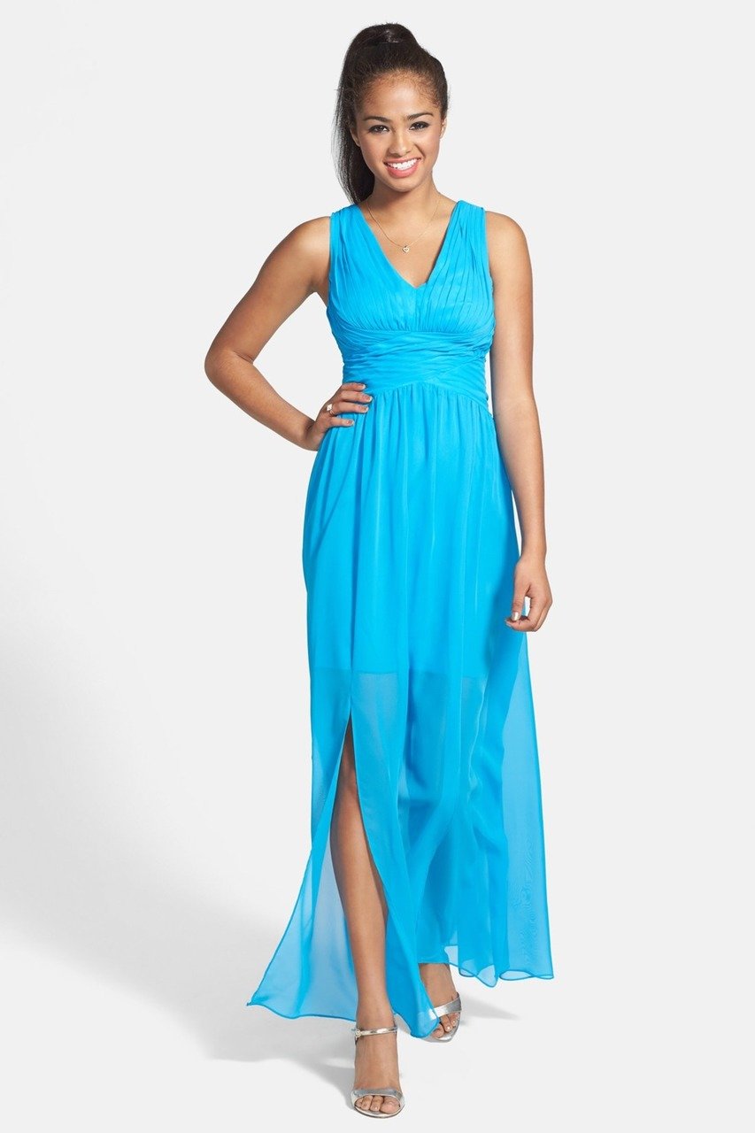 Adrianna Papell - 231M55220SC V Neck Cut Out Back Chiffon Dress
