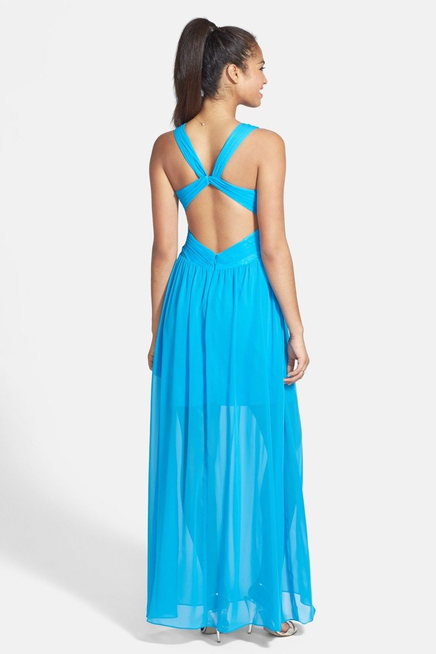 Adrianna Papell - 231M55220SC V Neck Cut Out Back Chiffon Dress