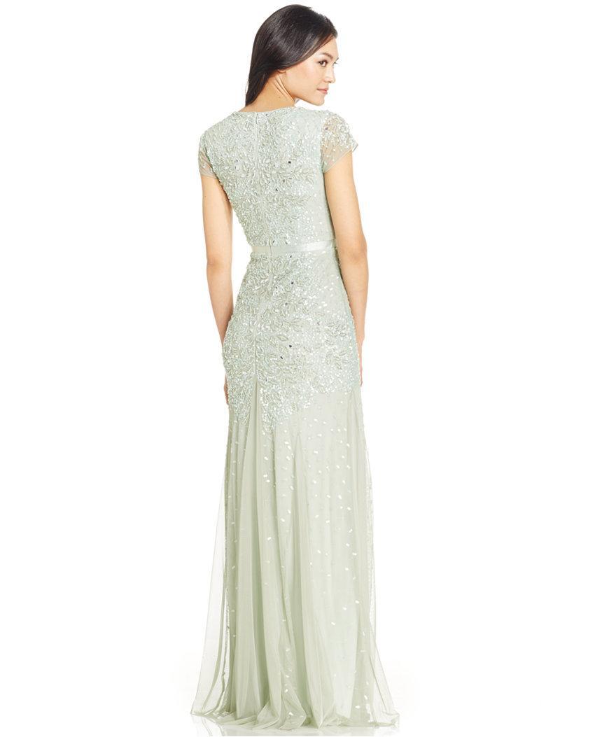 Adrianna Papell - 91891700SC V Neck Embellished Mesh Dress