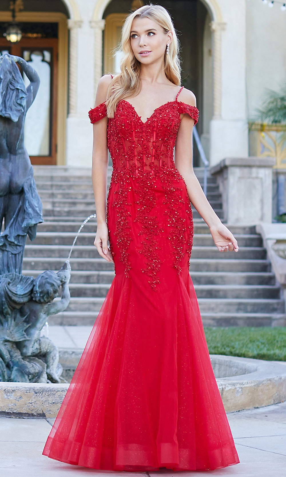 Adora Design 3005 - Mermaid Skirt Beaded Applique Prom Dress