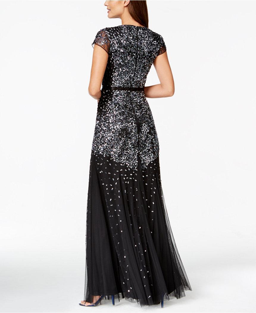 Adrianna Papell - 91891700SC V Neck Embellished Mesh Dress