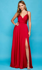 Adora Design 3013 - High Slit Surplice Neckline Prom Dress