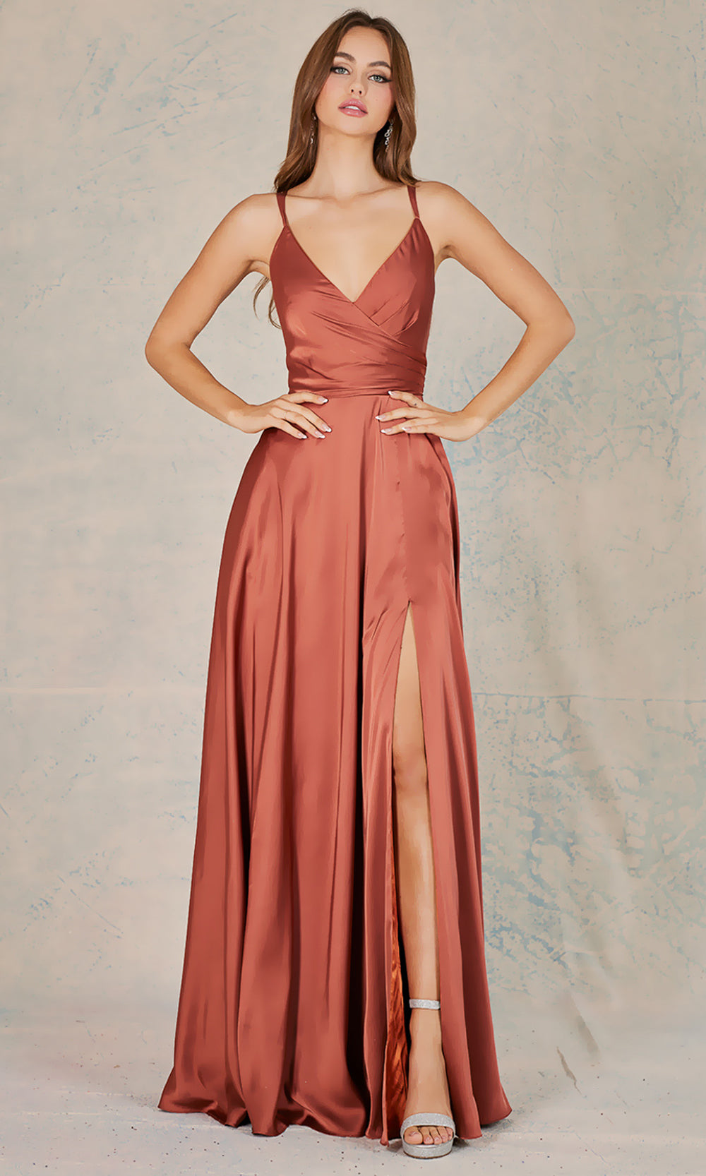 Adora Design 3013 - High Slit Surplice Neckline Prom Dress