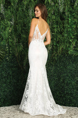 Adora Design 3053N-01 - Lace Embellished Spaghetti Strap Dress