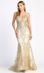 Adora Design 3053N - V-Neckline Shimmer Evening Dress