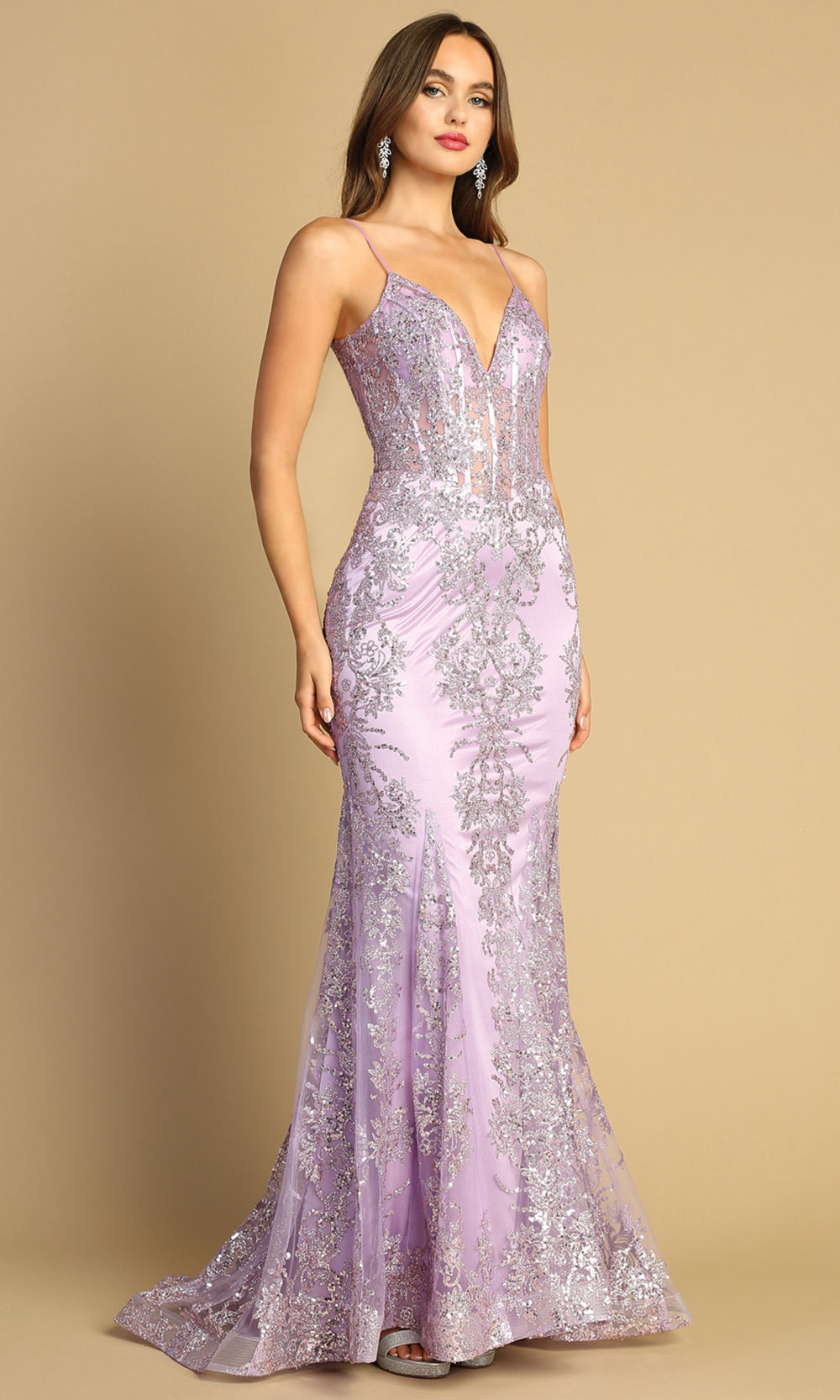 Adora Design 3053N - V-Neckline Shimmer Evening Dress