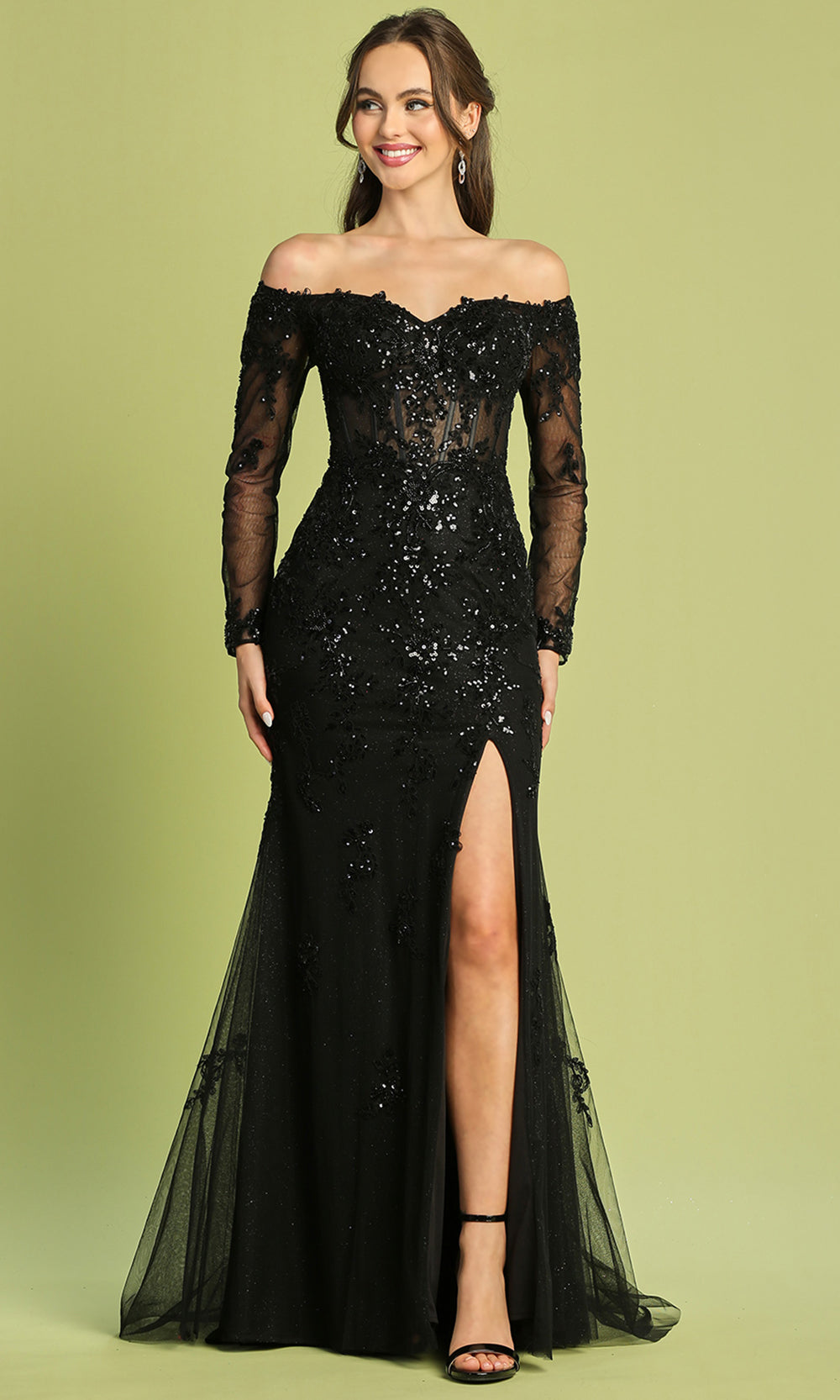 Adora Design 3079 - Sweetheart Embroidered Slit Prom Dress