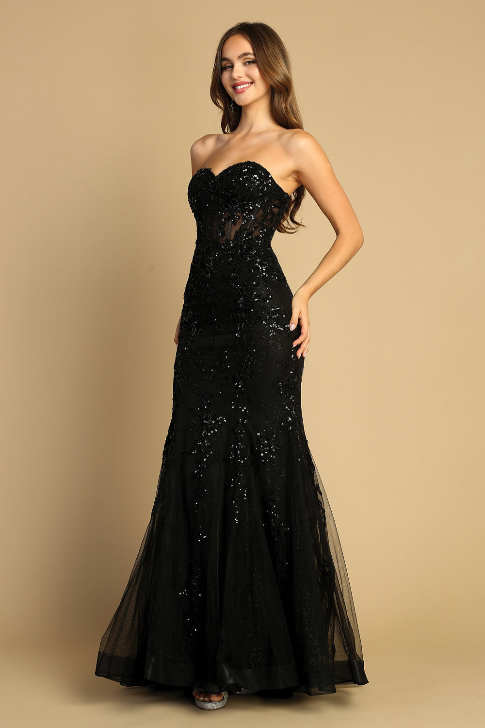 Adora Design 3080 - Strapless Illusion Corset Embellished Dress