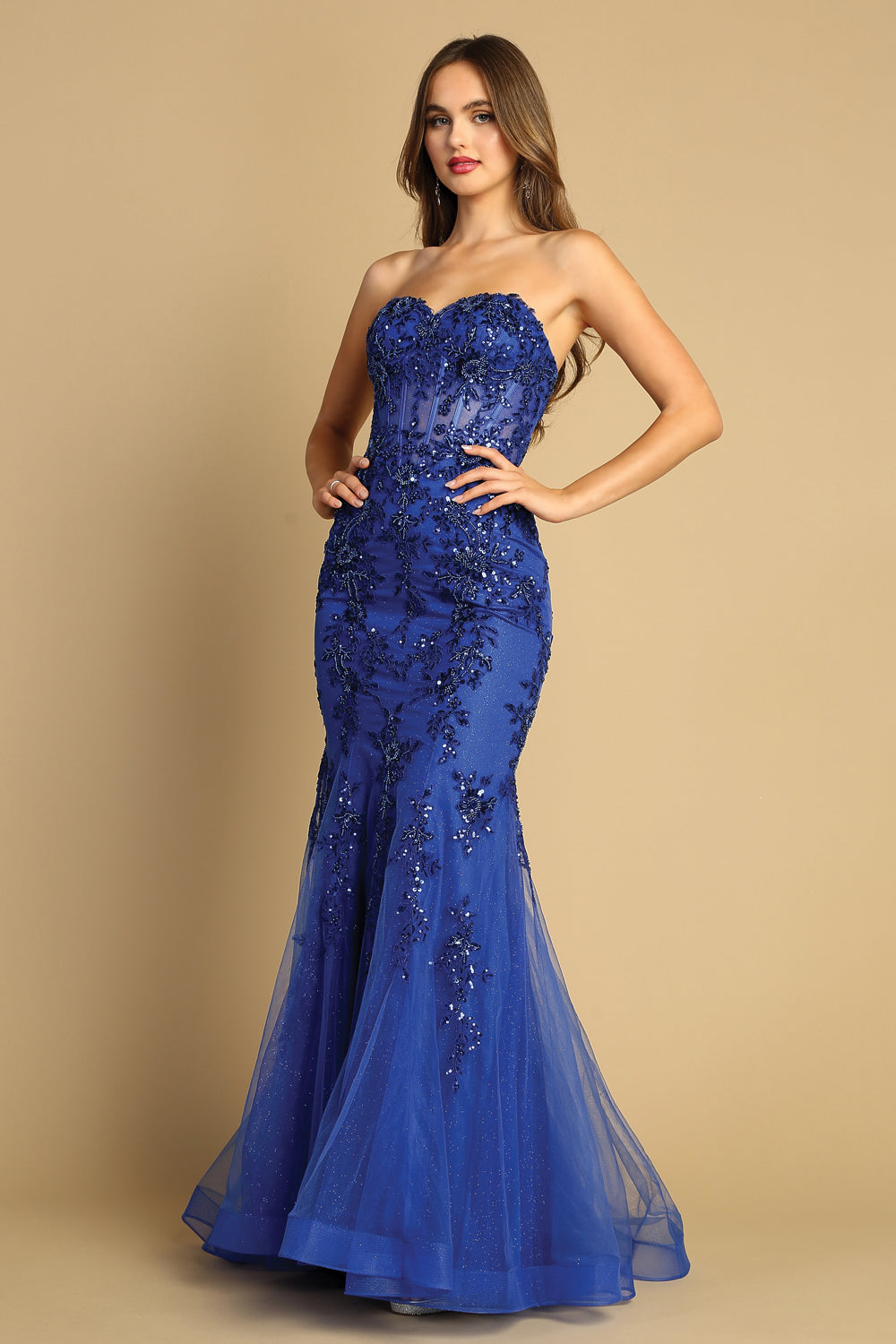 Adora Design 3080 - Strapless Illusion Corset Embellished Dress