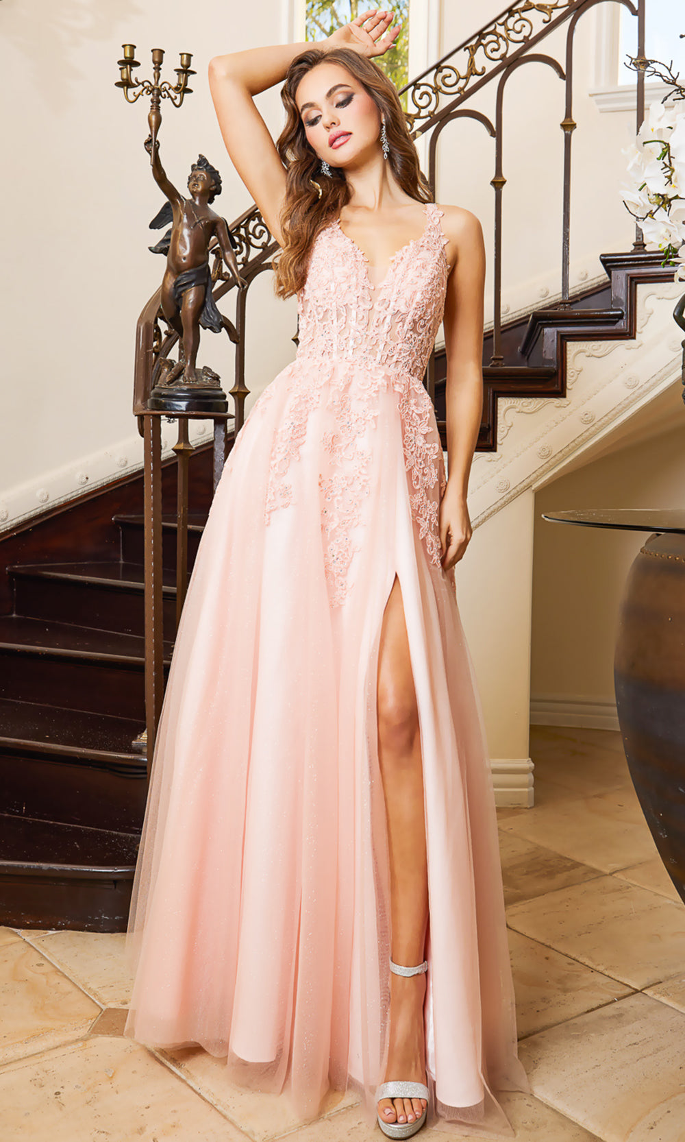 Adora Design 3088 - Crisscross Back Embroidered Long Dress