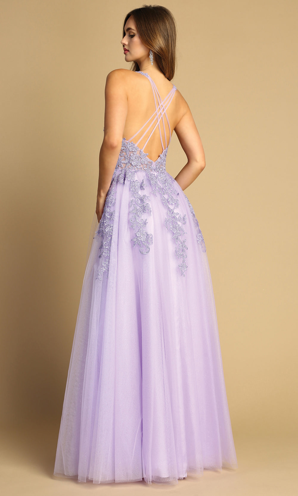 Adora Design 3088 - Crisscross Back Embroidered Long Dress
