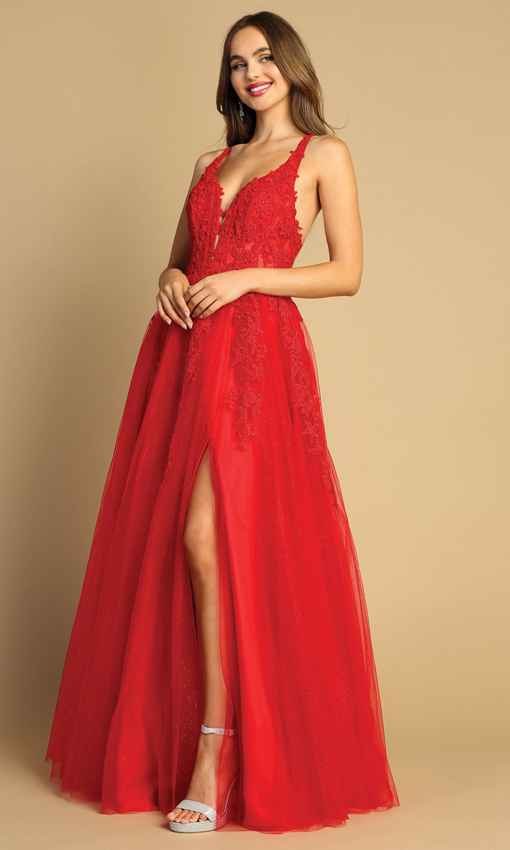 Adora Design 3088 - Crisscross Back Embroidered Long Dress