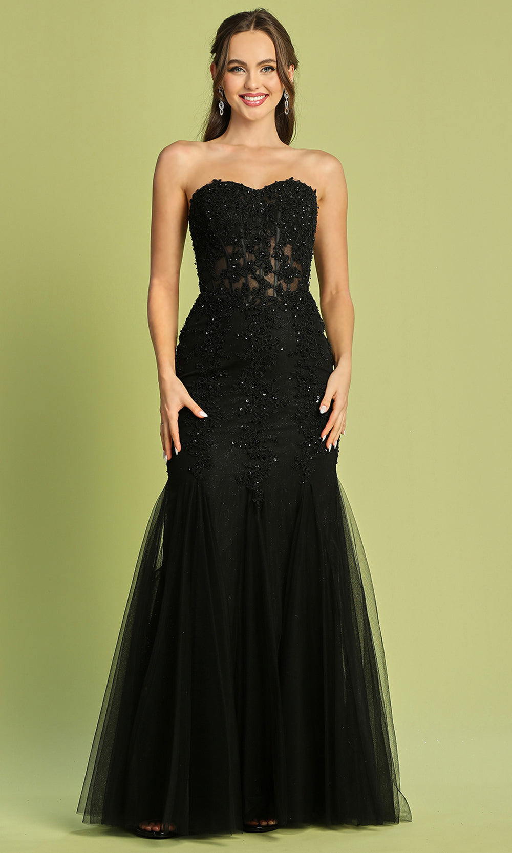 Adora Design 3108 - Sweetheart Beaded Lace Flared Dress
