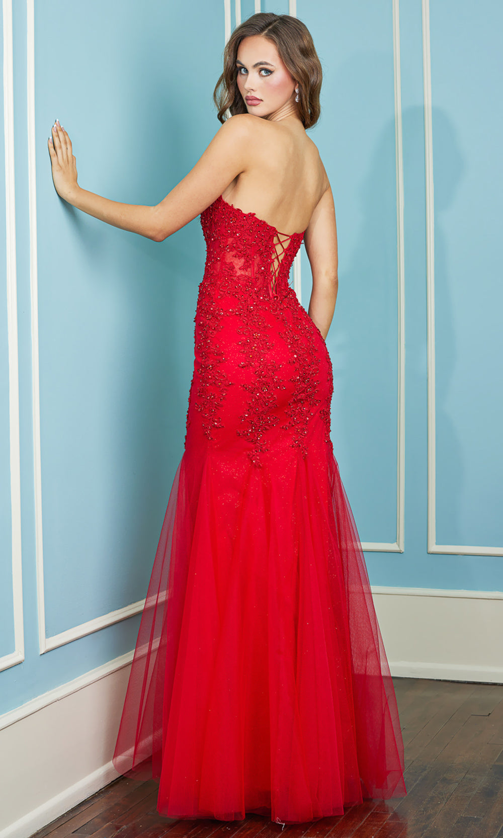 Adora Design 3108 - Sweetheart Beaded Lace Flared Dress