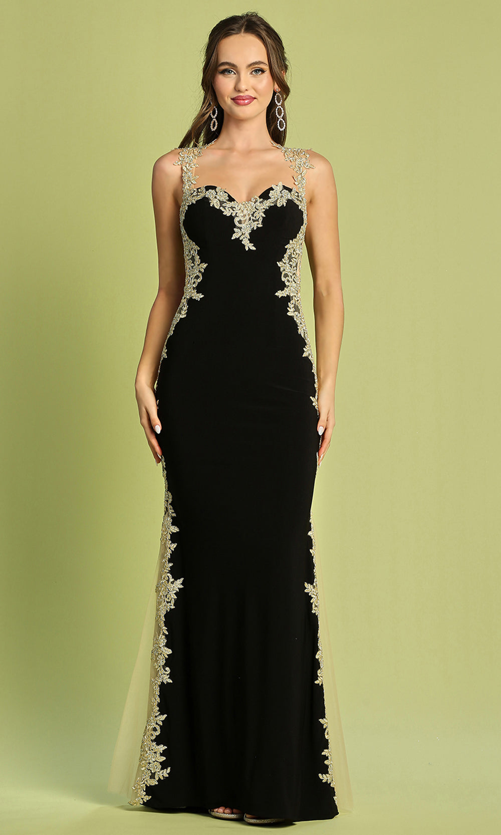 Adora Design 3115 - Cutout Back Embroidered Applique Fitted Dress