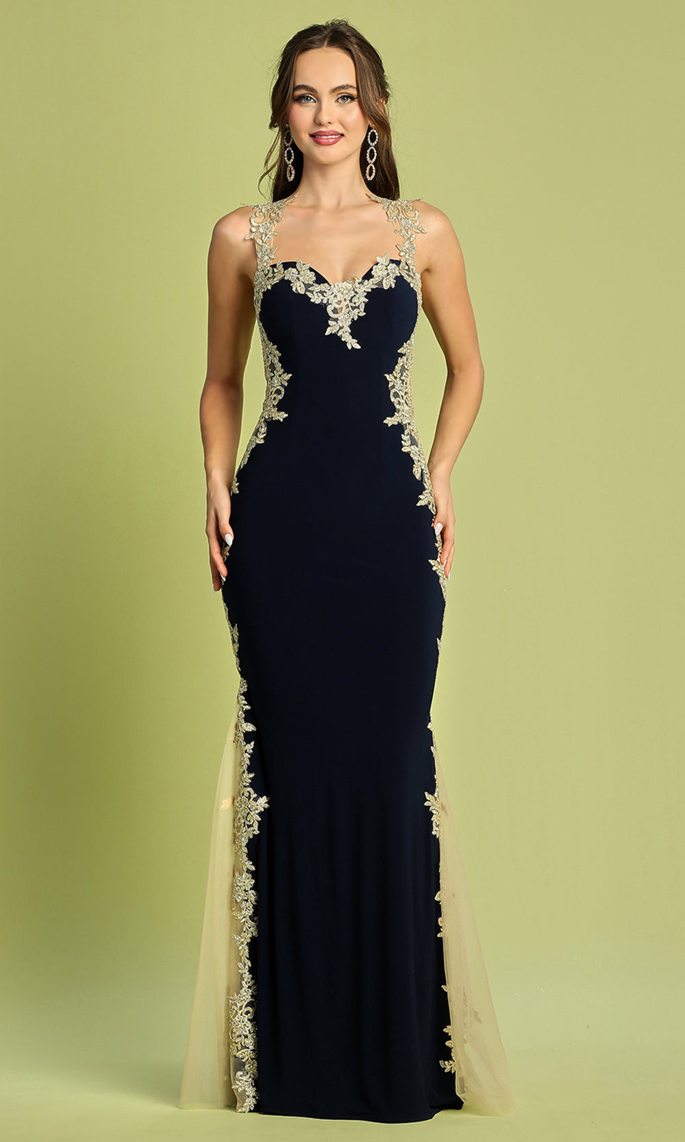 Adora Design 3115 - Cutout Back Embroidered Applique Fitted Dress
