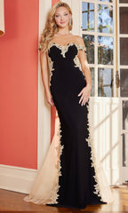 Adora Design 3117 - Off Shoulder Embroidered Dress with Illusion Sides