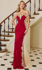 Adora Design 3117 - Off Shoulder Embroidered Dress with Illusion Sides