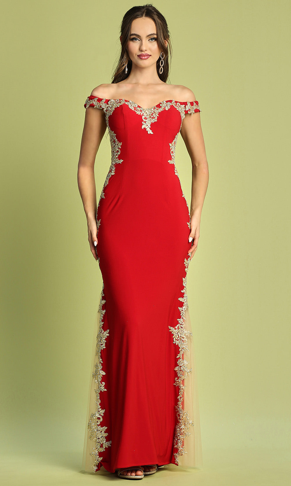 Adora Design 3117 - Off Shoulder Embroidered Dress with Illusion Sides