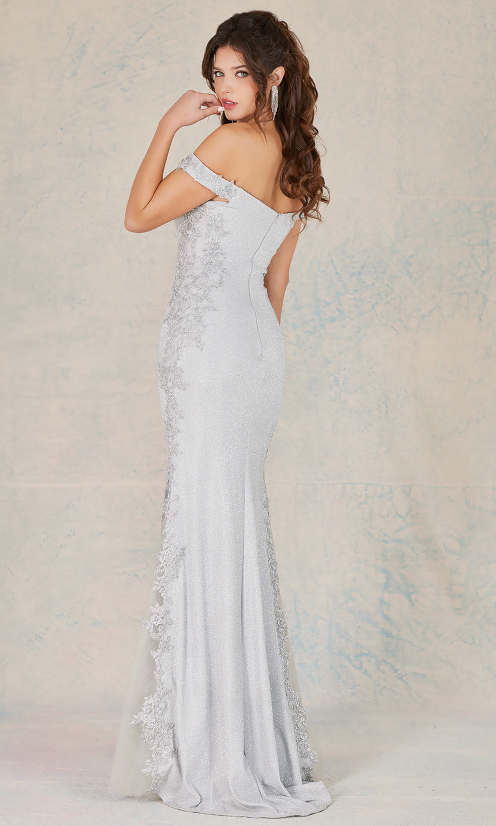 Adora Design 3118 - Off Shoulder Floral Lace Applique Dress
