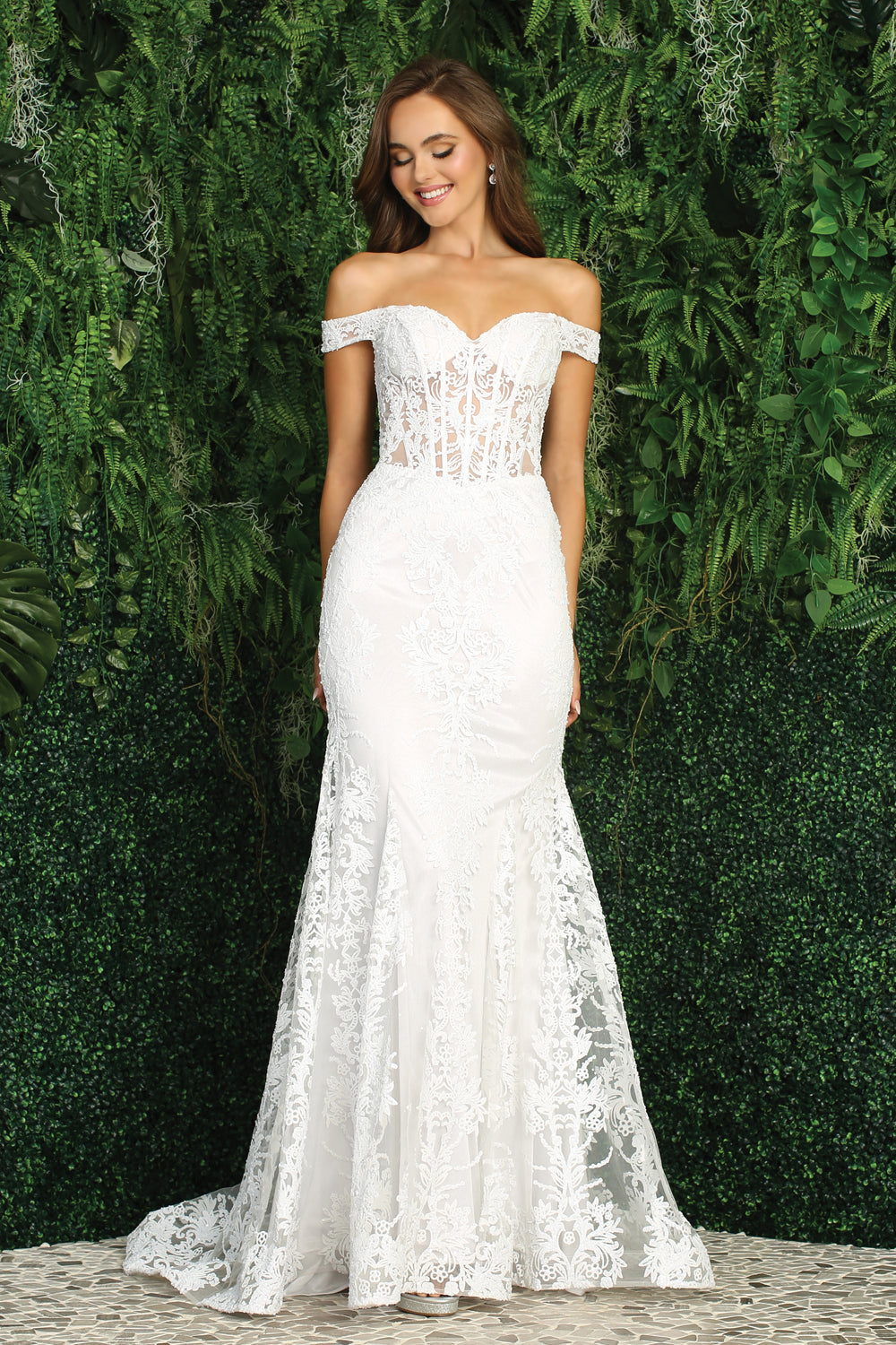 Adora Design 3123-01 - Off Shoulder Embroidered Corset Dress