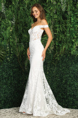 Adora Design 3123-01 - Off Shoulder Embroidered Corset Dress