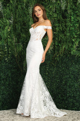 Adora Design 3123-01 - Off Shoulder Embroidered Corset Dress