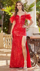 Adora Design 3124 - Plunging Neckline Heavily Embellished Dress