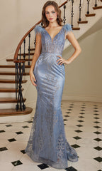 Adora Design 3130 - Applique Mermaid Prom Dress with V-Neck