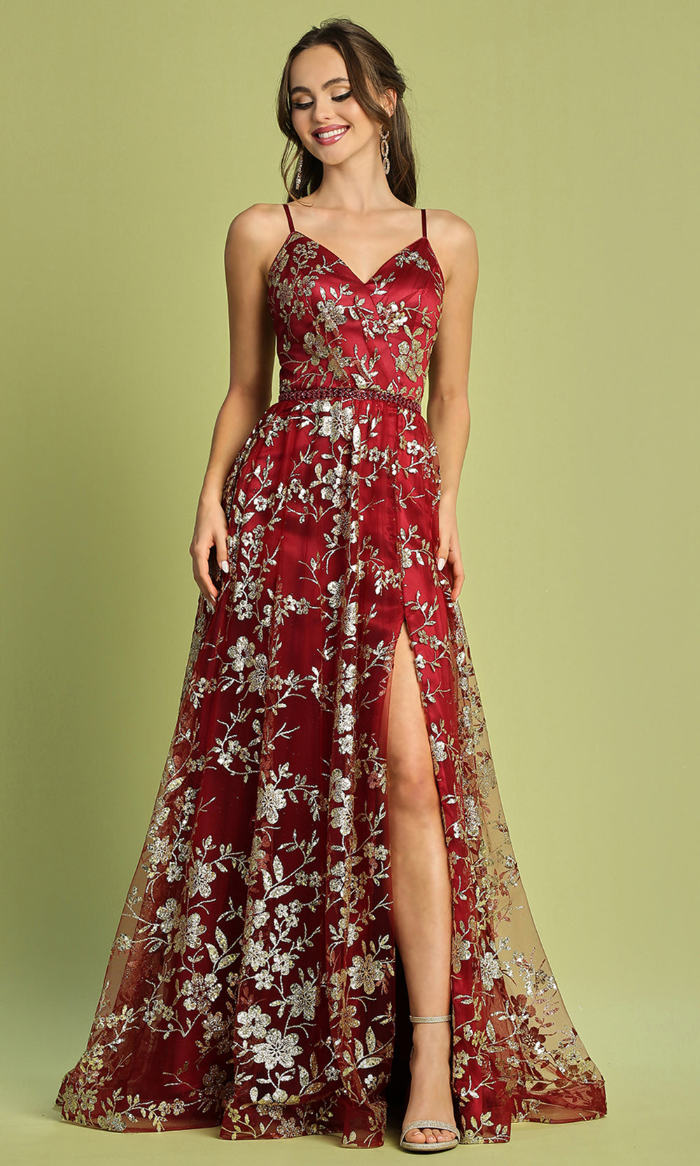 Adora Design 3137 - Strappy Back A-Line Floral Evening Dress