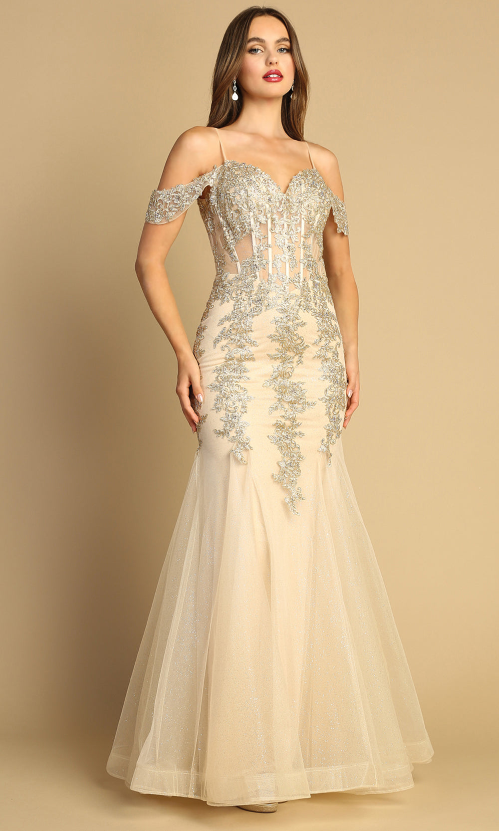 Adora Design 3156 - Cold Shoulder Sweetheart Applique Dress