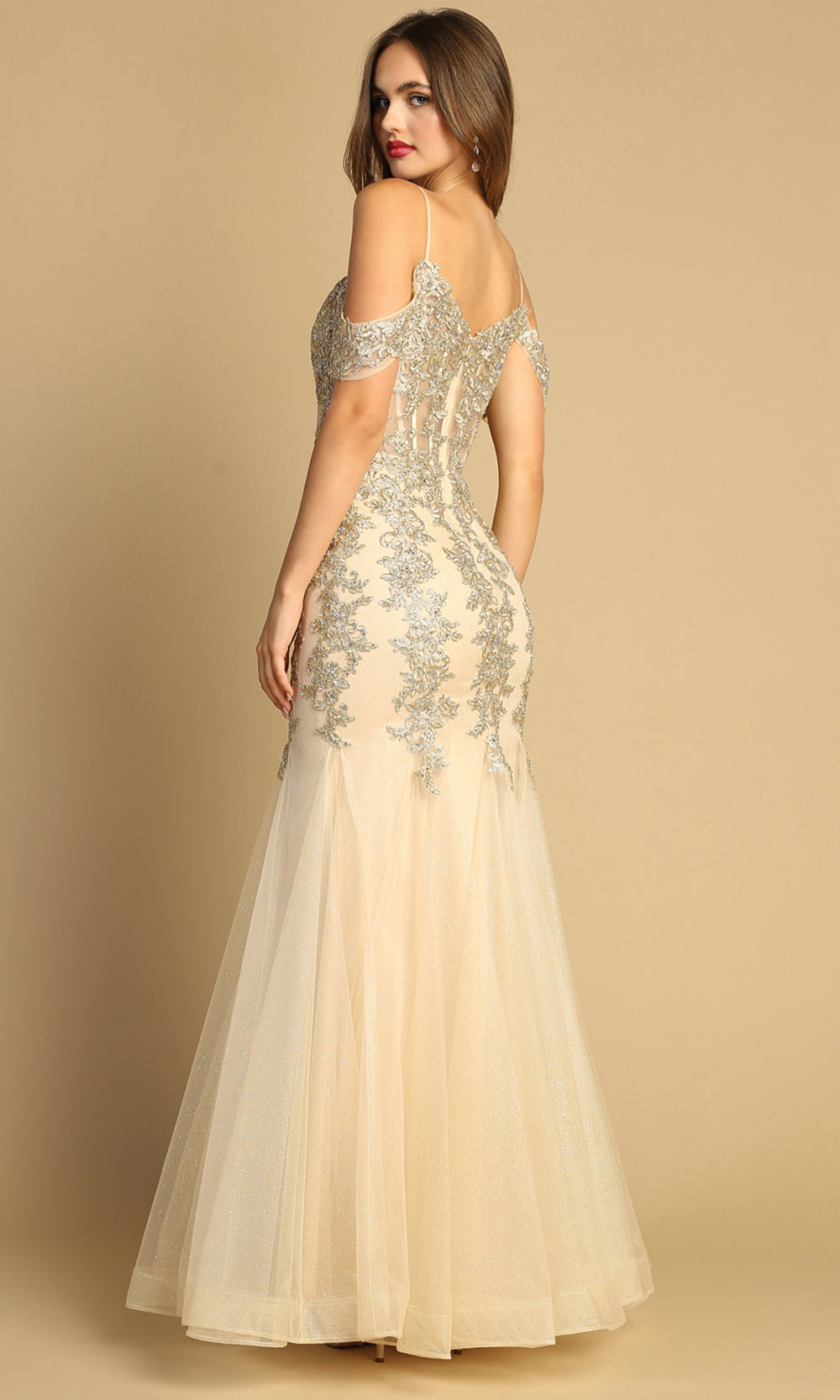 Adora Design 3156 - Cold Shoulder Sweetheart Applique Dress
