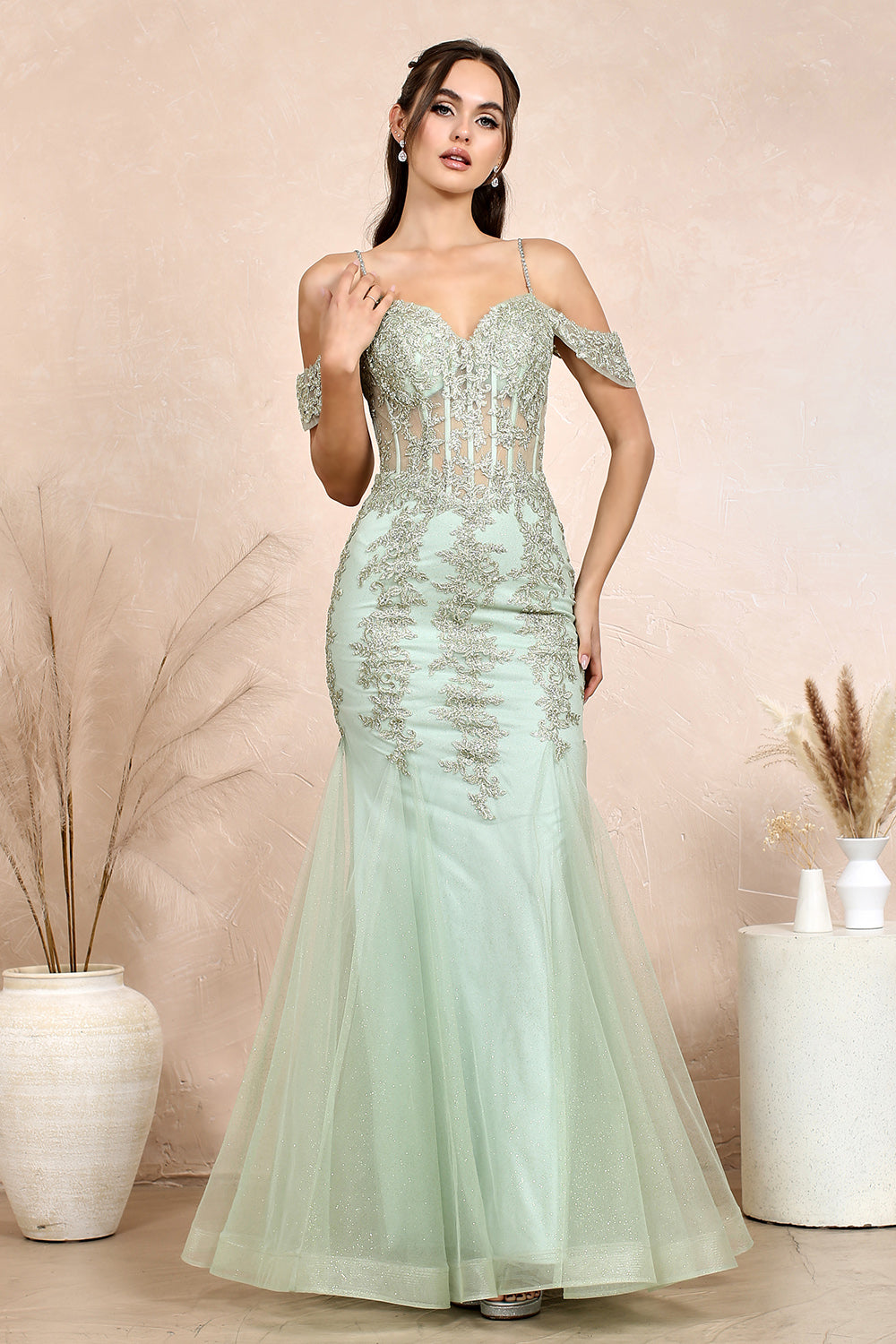 Adora Design 3156 - Cold Shoulder Sweetheart Applique Dress