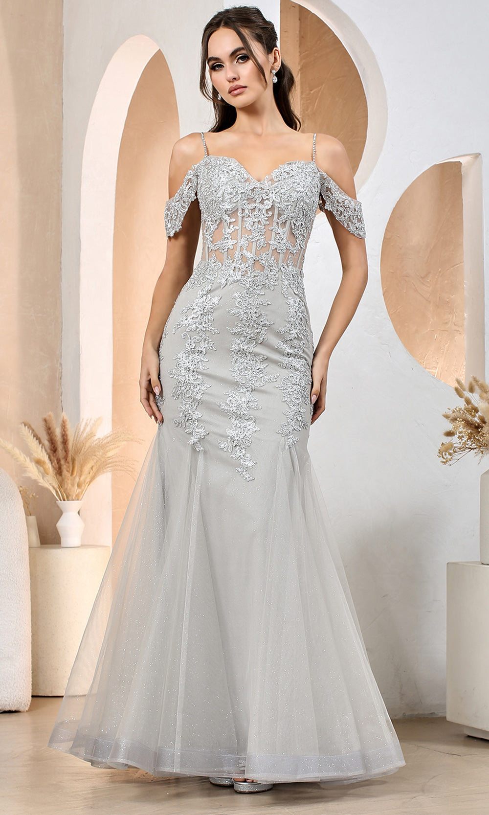 Adora Design 3156 - Cold Shoulder Sweetheart Applique Dress