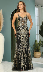 Adora Design 3158 - V-Neck Floral Pattern Sheath Long Dress