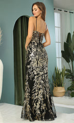 Adora Design 3158 - V-Neck Floral Pattern Sheath Long Dress