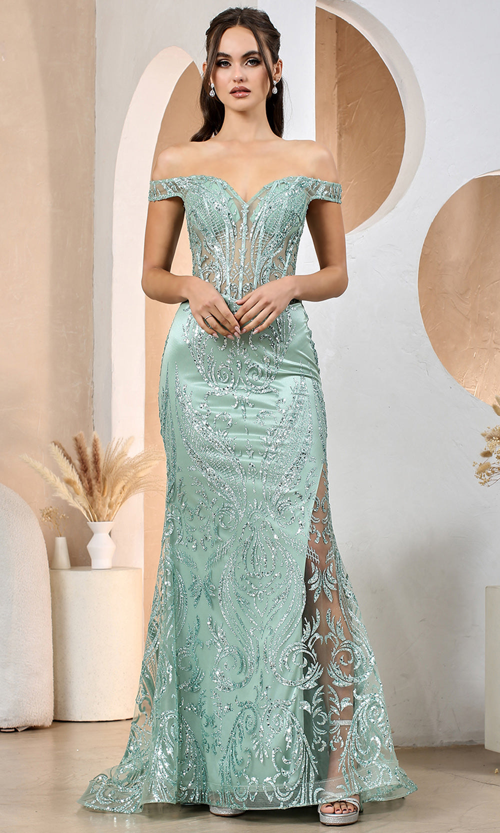 Adora Design 3168 - Off Shoulder Sparkle Mermaid Dress