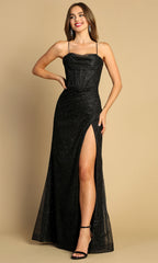 Adora Design 3169 - Lace-Up Back Slit Prom Dress
