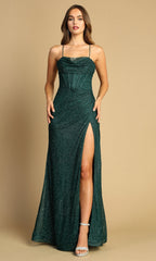 Adora Design 3169 - Lace-Up Back Slit Prom Dress