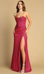 Adora Design 3169 - Lace-Up Back Slit Prom Dress