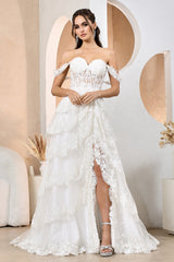 Adora Design 3174-01 - Off Shoulder Tiered Wedding Dress with Slit