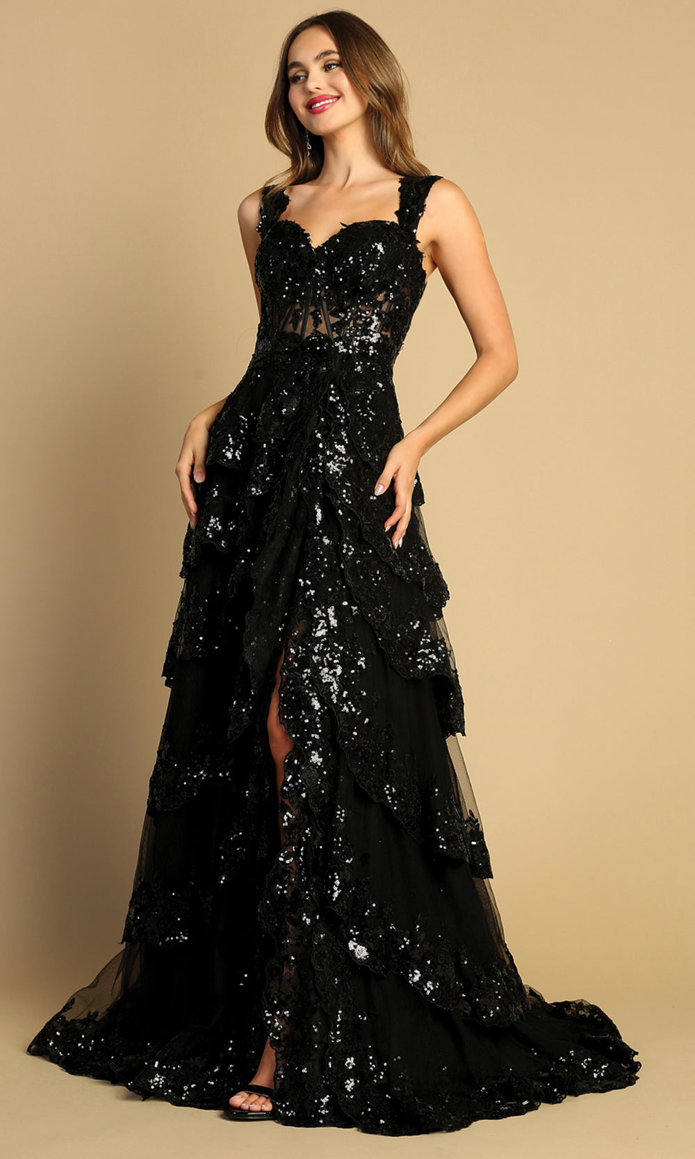 Adora Design 3174 - Wide Strap Tiered Evening Dress