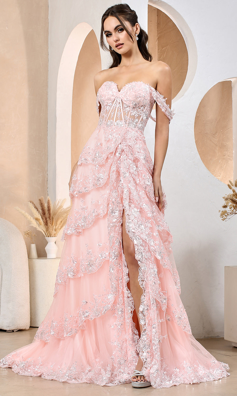 Adora Design 3174 - Wide Strap Tiered Evening Dress