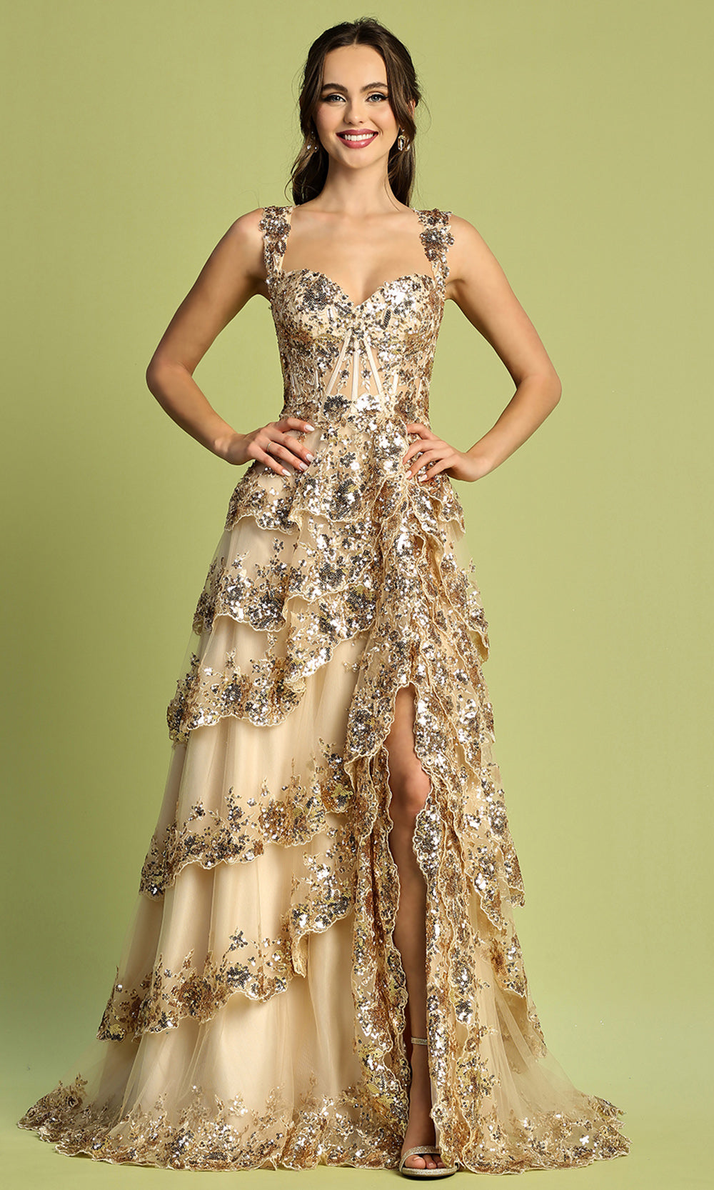 Adora Design 3174 - Wide Strap Tiered Evening Dress