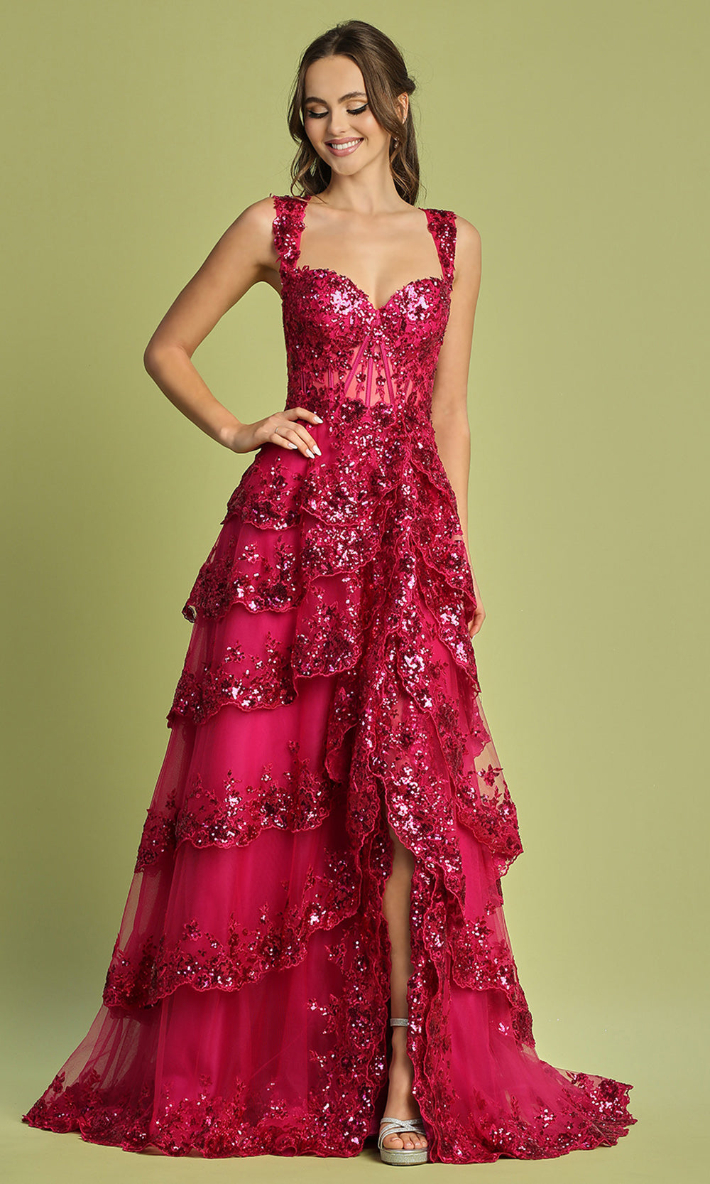Adora Design 3174 - Wide Strap Tiered Evening Dress