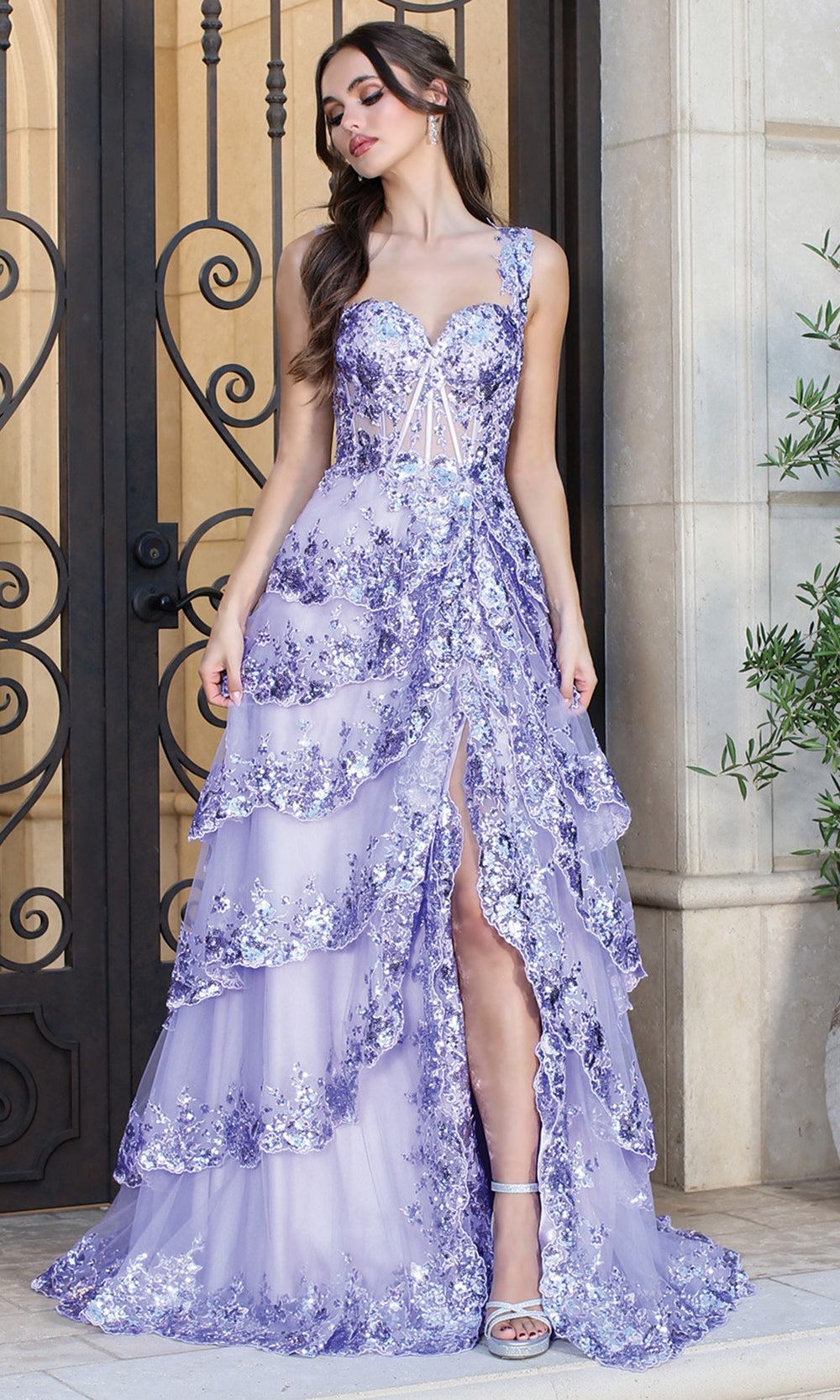 Adora Design 3174 - Wide Strap Tiered Evening Dress