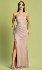 Adora Design 3178 - Sheath Skirt Embellished Dress with Thin Straps