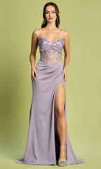 Adora Design 3180 - Applique Strapless Sheath Dress with Slit